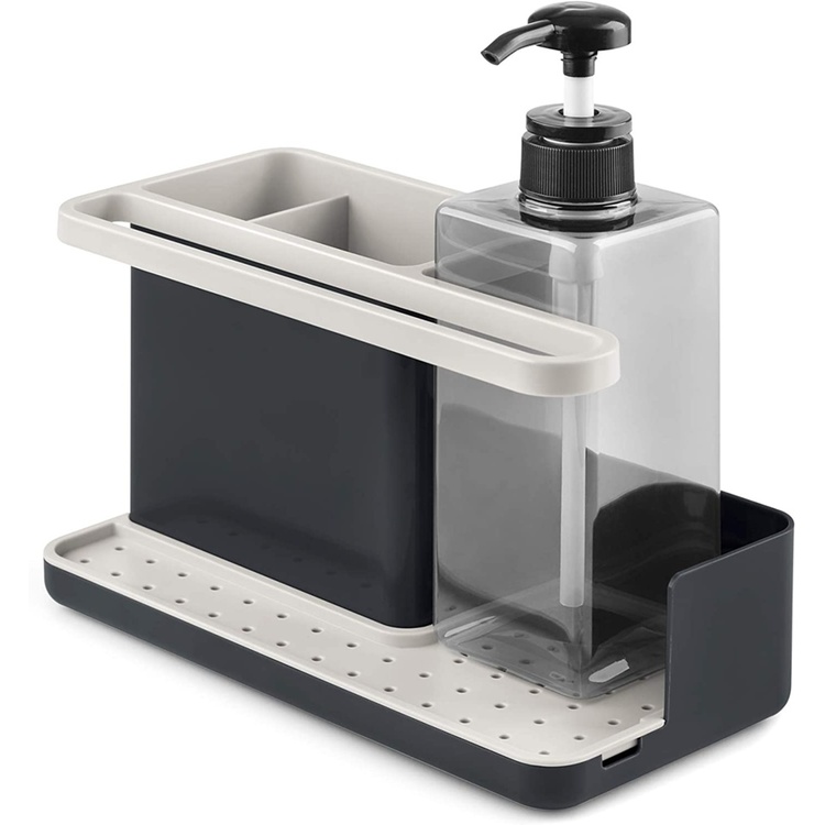 Diskbänksförvaring med diskmedelspump, SINKWARE ORGANISER, 23,5 x 11,5 x 22,5 cm, Vit / Mörkgrå