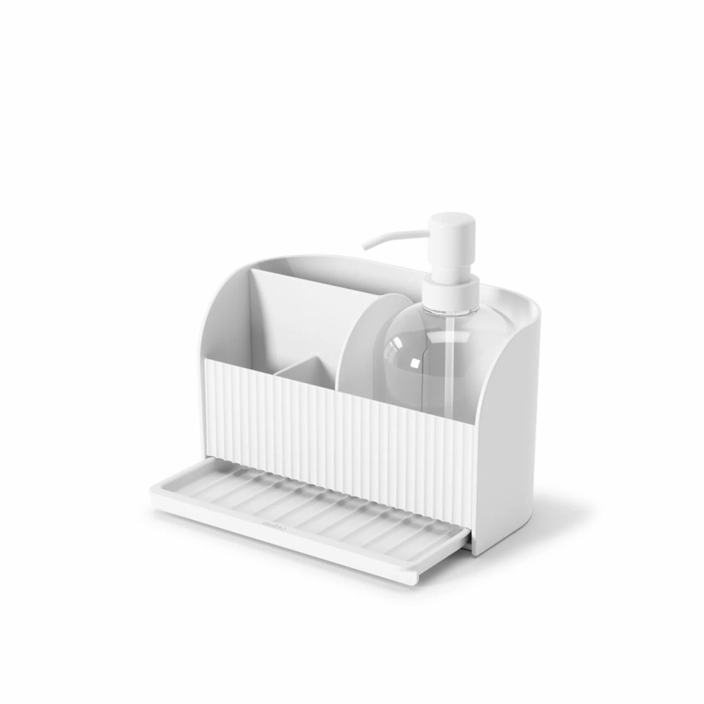Diskbänksförvaring med diskmedelspump, UMBRA SLING SINK CADDY, 17 x 21 x H 18 cm, Vit