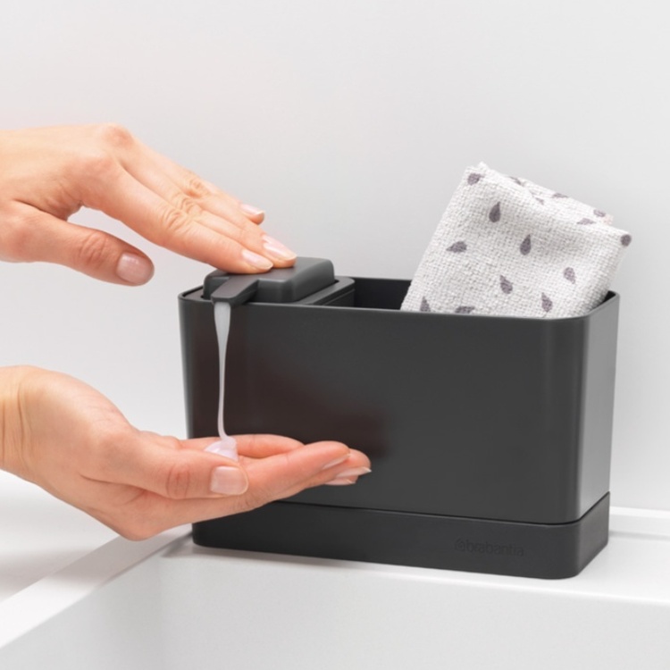 Diskbänksförvaring med Tvåldispenser, SINK ORGANISER SET, 8,5 x 19 x H 11,5 cm, Brabantia, Mörkgrå