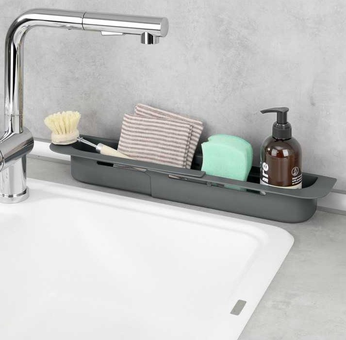 Diskbänksförvaring, Över diskho, SINK CADDY, 35,5 ~ 49,4 x 8,5 x H 5,5 cm, Mörkgrå