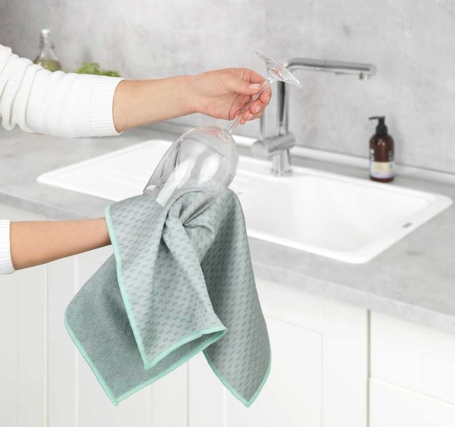 Diskhanddukar för Glas, 2 st, MIKO GLASS TOWELS, 40 x H 60 cm, Grå / Turkos