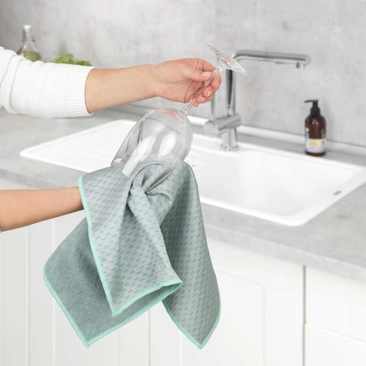 Diskhanddukar för Glas, 2 st, MIKO GLASS TOWELS, 40 x H 60 cm, Grå / Turkos