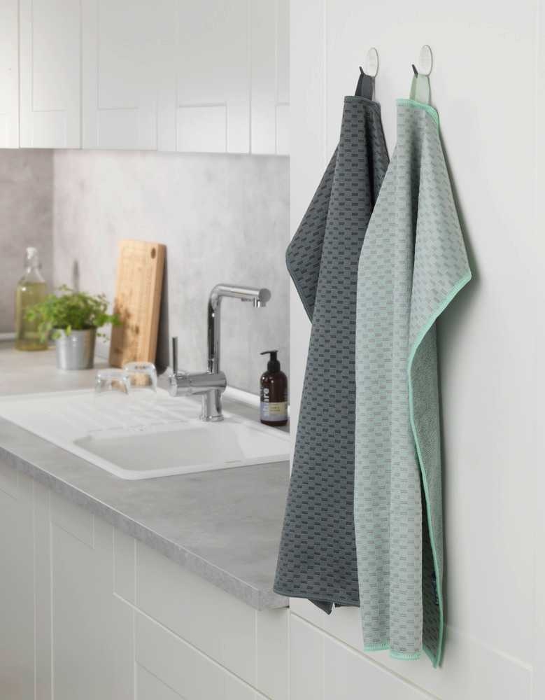 Diskhanddukar för Glas, 2 st, MIKO GLASS TOWELS, 40 x H 60 cm, Grå / Turkos