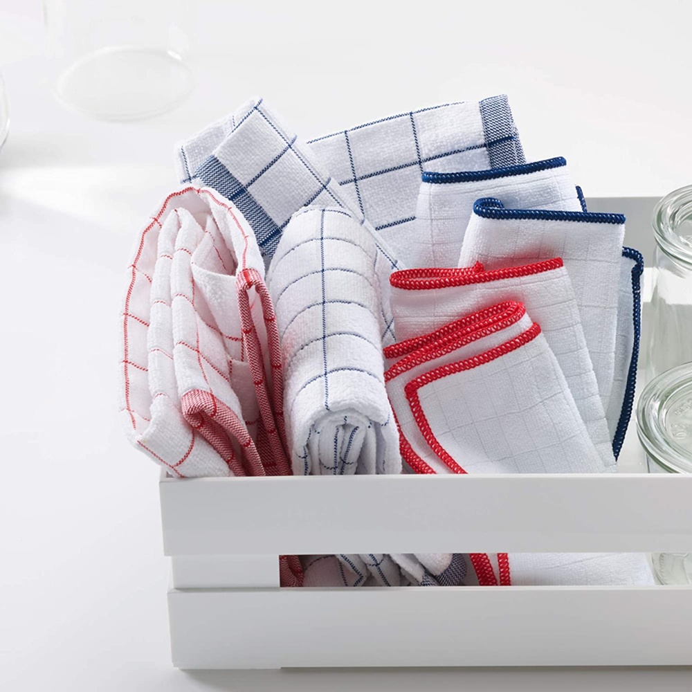Diskhanduk i Mikrofiber, GREEN CHECK TEA TOWEL, 40 x 60 cm, Vit / Grön