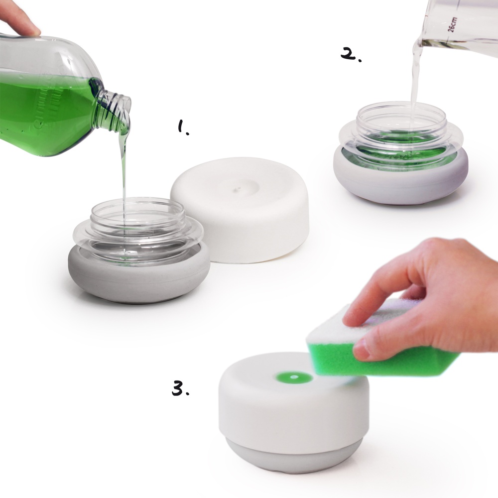 Diskmedelspump, PRESS-PUMP, Ø 11 x H 6,5 cm, Bosign, Vit / Grå