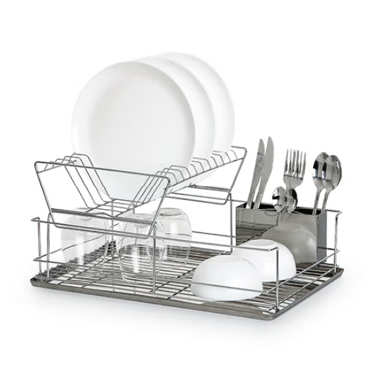 Diskställ i rostfritt stål, bestickkorg, INOX, 47 x 33 x H 23 cm, Silver