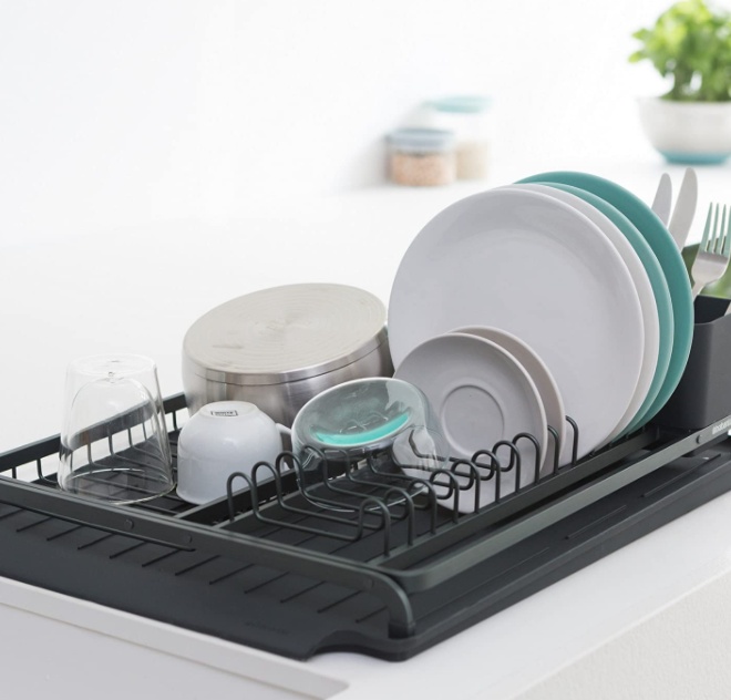 Diskställ med bestickkorg, Brabantia, Mörkgrå