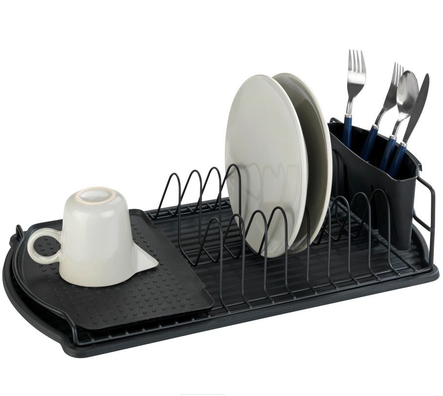 Diskställ med bestickkorg, Extra smal, BASIC, 47,5 x 26,5 x H11 cm, Svart