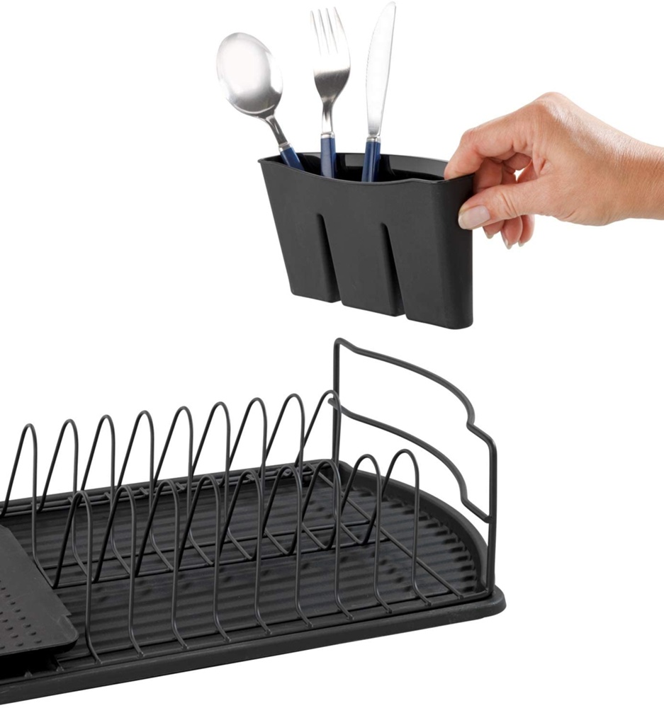 Diskställ med bestickkorg, Extra smal, BASIC, 47,5 x 26,5 x H11 cm, Svart
