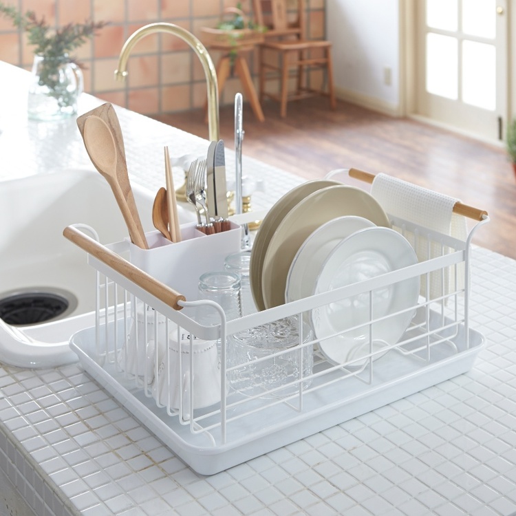 Diskställ med bricka, TOSCA DISH DRAINER, 47 x 33,5 x H 20 cm, Yamazaki, Vit