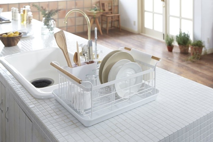 Diskställ med bricka, TOSCA DISH DRAINER, 47 x 33,5 x H 20 cm, Yamazaki, Vit
