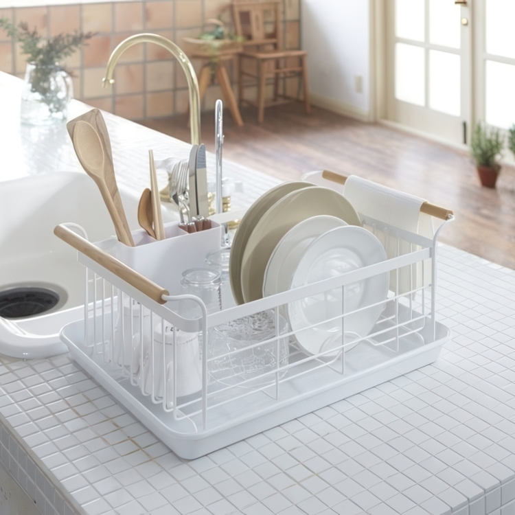 Diskställ med bricka, TOSCA DISH DRAINER, 47 x 33,5 x H 20 cm, Yamazaki, Vit