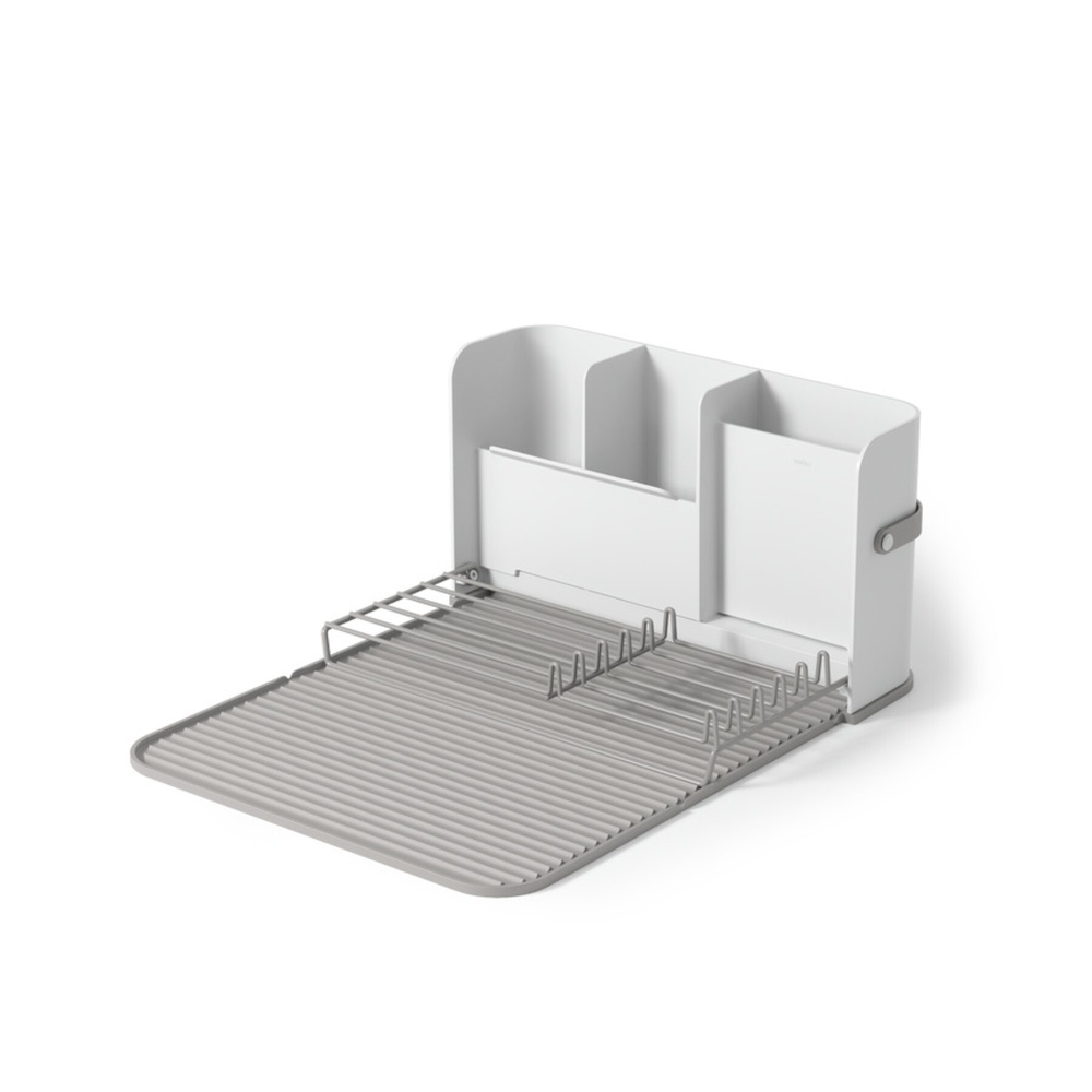 Diskställ med diskmatta, Plats sparande, SLING DISH RACK, Umbra, Grå / Vit