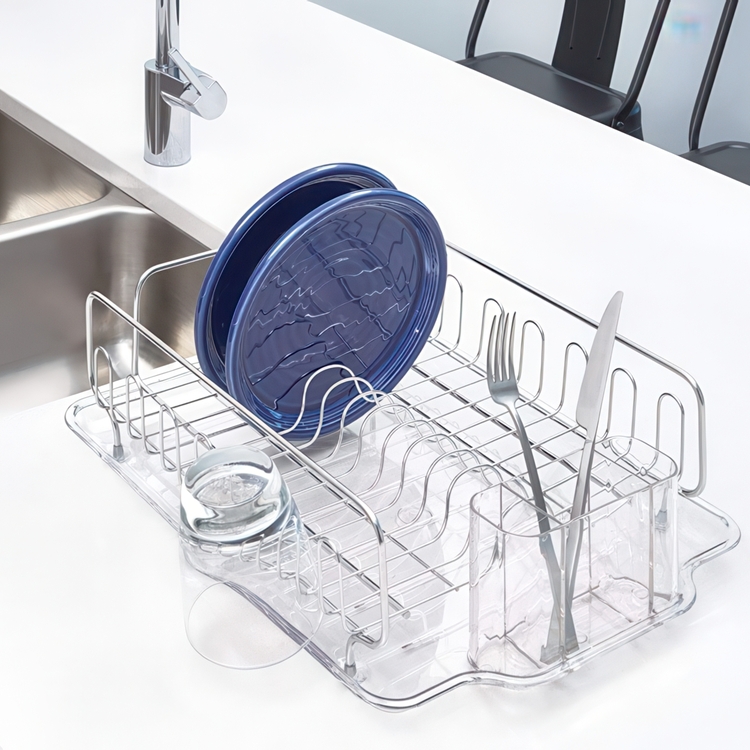 Diskställ med droppbricka, FORMA DISH DRAINER, 34 x 43 x H13 cm, Silver / Klar