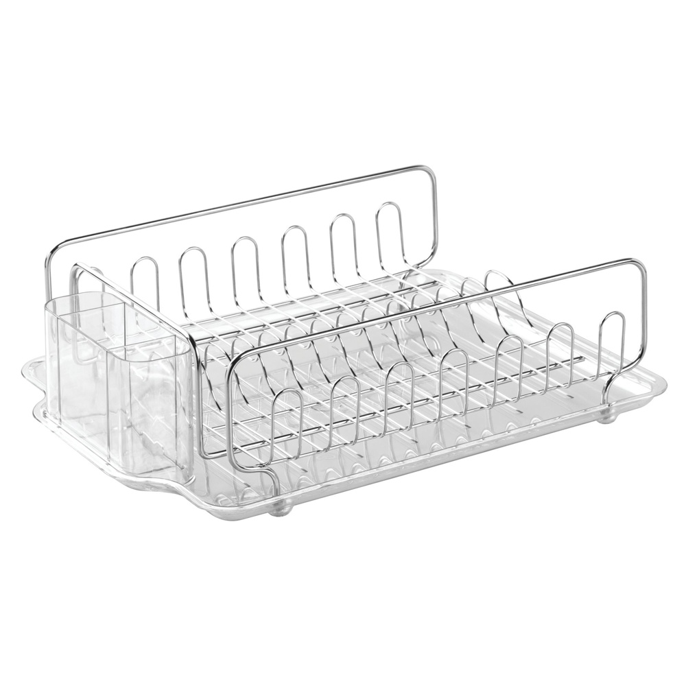 Diskställ med droppbricka, FORMA DISH DRAINER, 34 x 43 x H13 cm, Silver / Klar