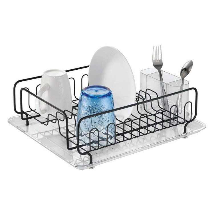 Diskställ med droppbricka, FORMA DISH DRAINER, Matt svart / Klar