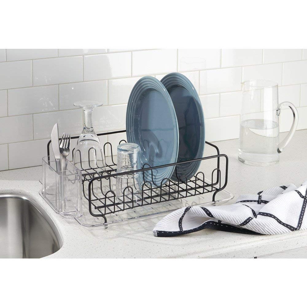 Diskställ med droppbricka, FORMA DISH DRAINER, Matt svart / Klar