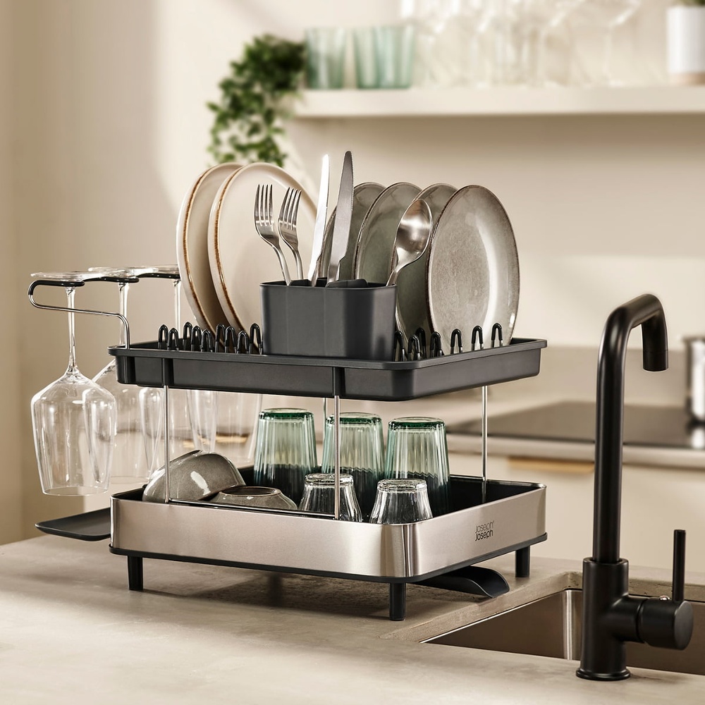 Diskställ, 2-våningar, EXCEL STEEL 2-TIER, 46,5 x 31,5 x H 32 cm, Joseph Joseph, Silver / Mörkgrå