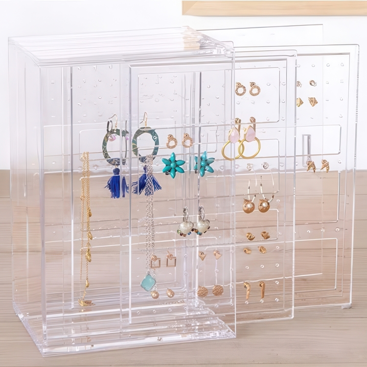 Display för 120 par örhängen, ARTEAGA LARGE BOX, 14 x15,5 x H 23,5 cm, Klar