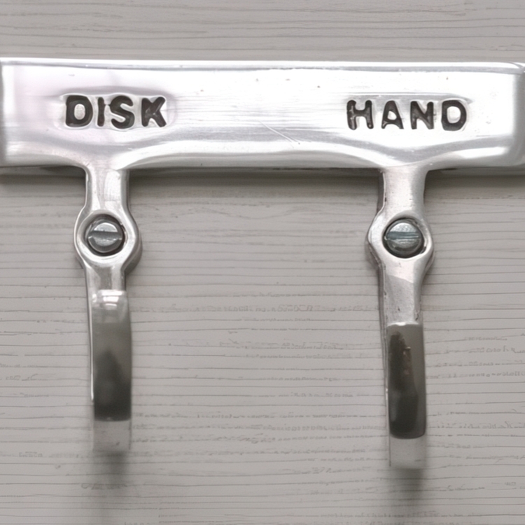 Dubbel krok med skylt, DISK & HAND, Exmez, Sandgjuten aluminium
