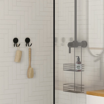 Dubbelkrok, Självhäftande, LARGE DOUBLE PUCK TOWEL HOOK, 5,5 x H 9 cm, Polerad krom