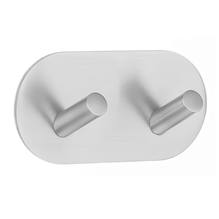Dubbelkrok, Självhäftande, Rundad, BESLAGSBODEN, 9,6 x H 4,8 cm, Borstat rostfritt stål