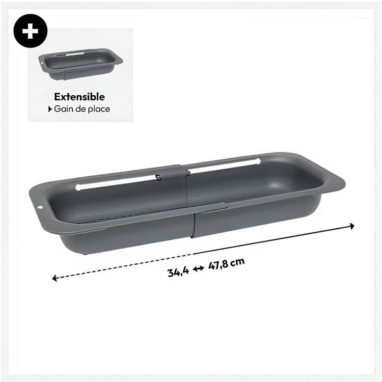 Durkslag, Över diskho, SINK COLANDER, 34,4~ 47,8 x 20 x H 6,5 cm, Mörkgrå