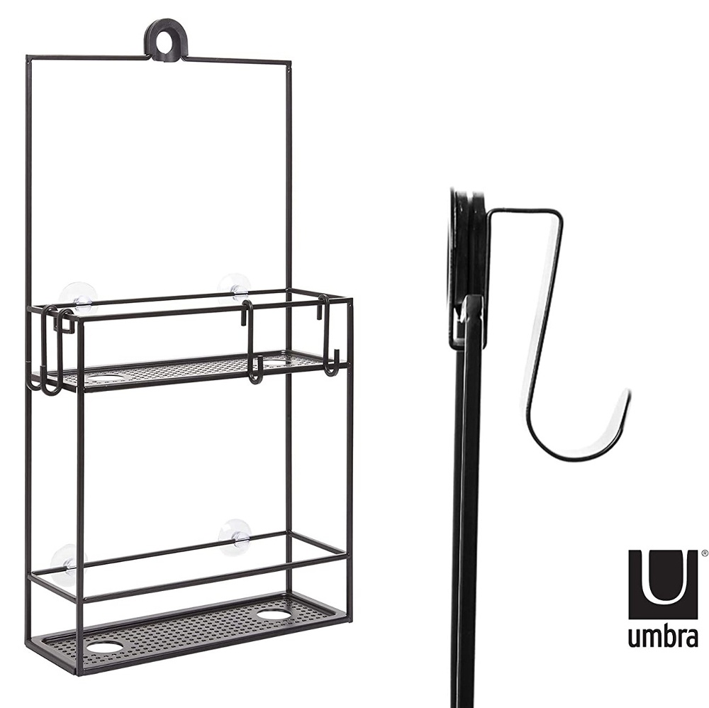 Duschkorg i metall, Över Duschvägg / Stång Två hyllor, CUBIKO CADDY, Umbra, Svart