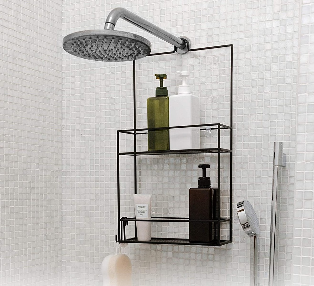 Duschkorg i metall, Över Duschvägg / Stång Två hyllor, CUBIKO CADDY, Umbra, Svart