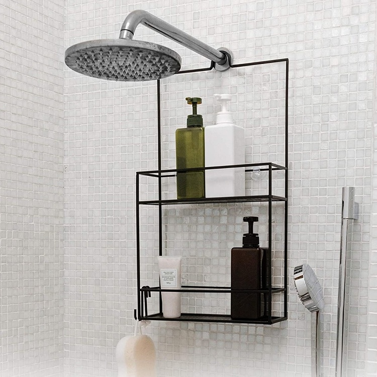 Duschkorg i metall, Över Duschvägg / Stång Två hyllor, CUBIKO CADDY, Umbra, Svart