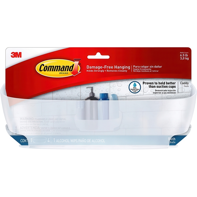 Duschkorg, Med Självhäftande remsor, COMMAND SHOWER CADDY, 30 x 11 x H12 cm, Frost- vit