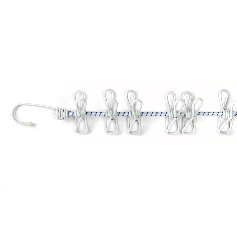 Elastisk lina / Tvättlina med 10 klämmor, FLEXX UNIVERSAL ROPE, 140 - 250 cm, Vit