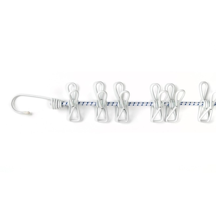 Elastisk lina / Tvättlina med 10 klämmor, FLEXX UNIVERSAL ROPE, 140 - 250 cm, Vit