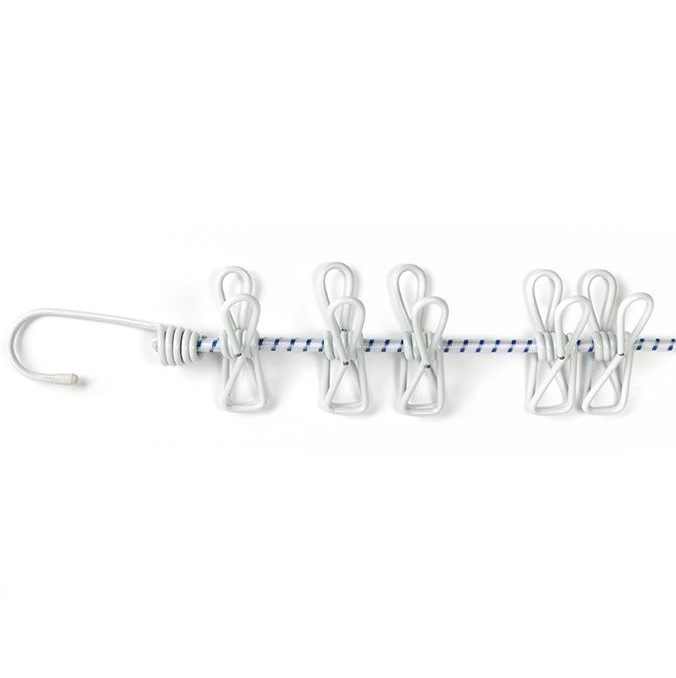 Elastisk lina / Tvättlina med 10 klämmor, FLEXX UNIVERSAL ROPE, 140 - 250 cm, Vit
