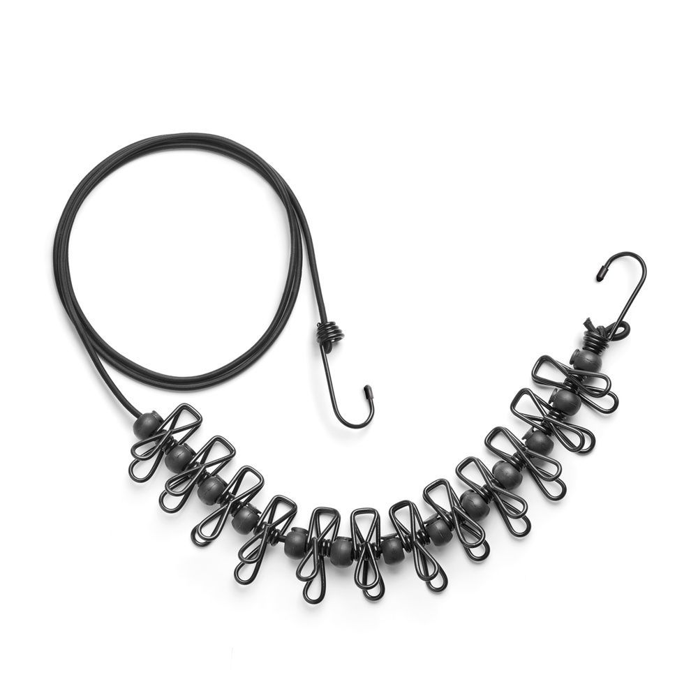 Elastisk lina med 12 klämmor, ELASTICA, 2 - 4 m, Svart