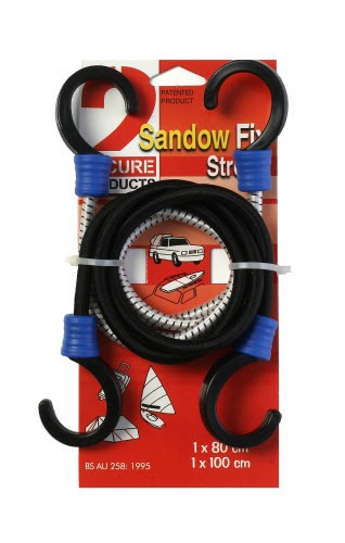 Elastiska Bagagestroppar med krokar, 2 st, SANDOW FIX, 80 cm + 100 cm, Svart / Grå