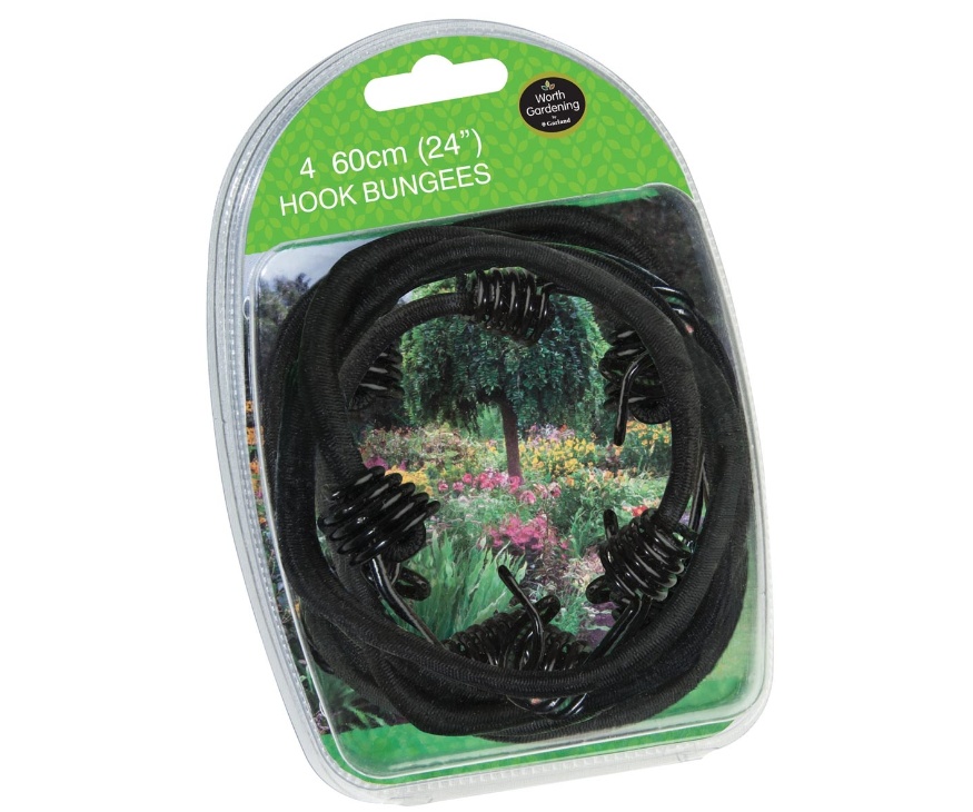 Elastiska Bagagestroppar med krokar, 4 st, HOOK BUNGEES, 60 cm, Svart