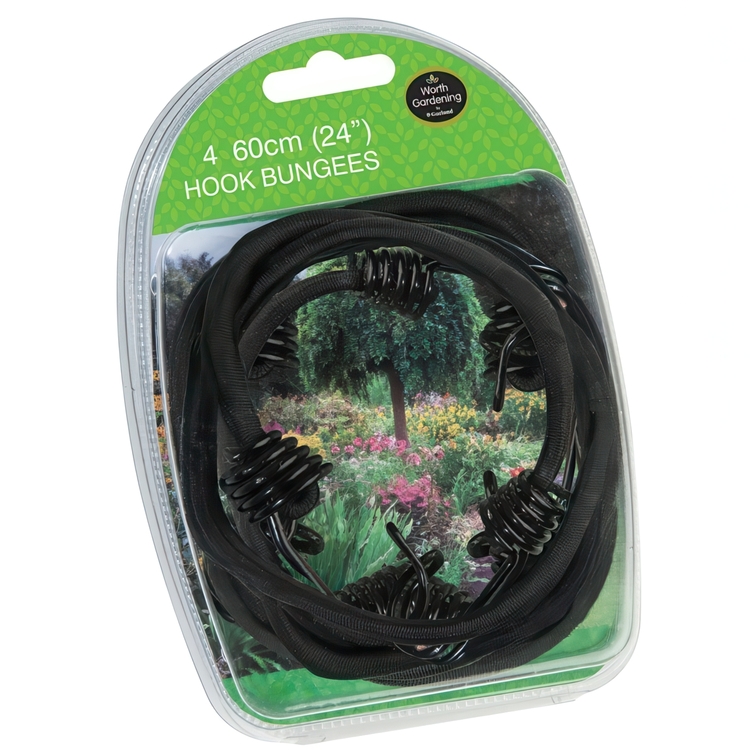 Elastiska Bagagestroppar med krokar, 4 st, HOOK BUNGEES, 60 cm, Svart