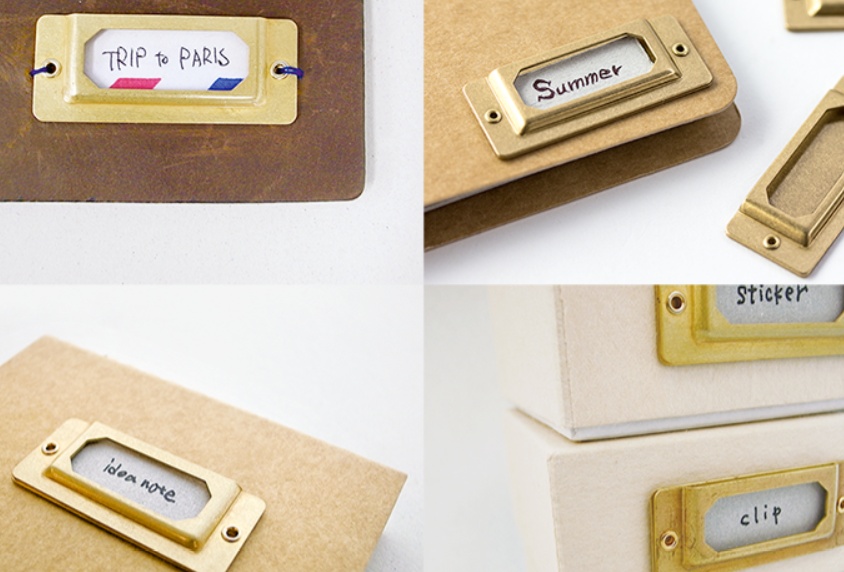 Etiketthållare, 6 st, TRC BRASS LABEL PLATES, 4,4 x H 1,8 cm, Mässing