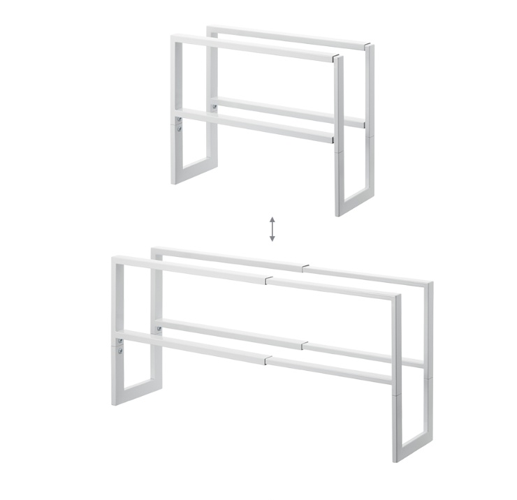 Expanderbar skohylla i metall, LINE 2-TIERED, 38 ~ 70 x 15 x H 30 cm, Yamazaki, Vit