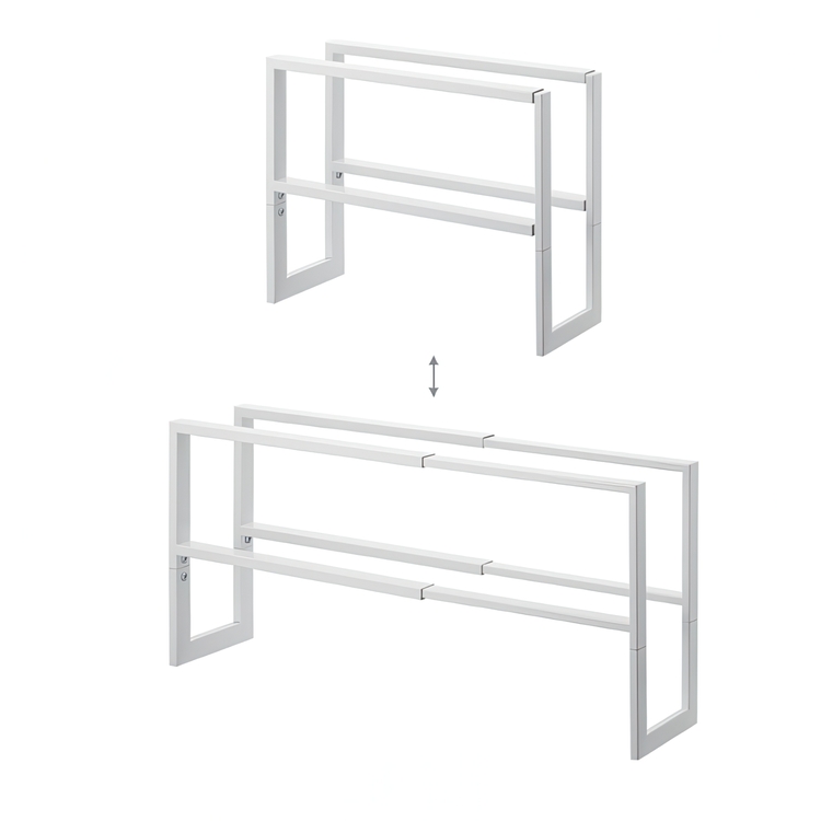 Expanderbar skohylla i metall, LINE 2-TIERED, 38 ~ 70 x 15 x H 30 cm, Yamazaki, Vit