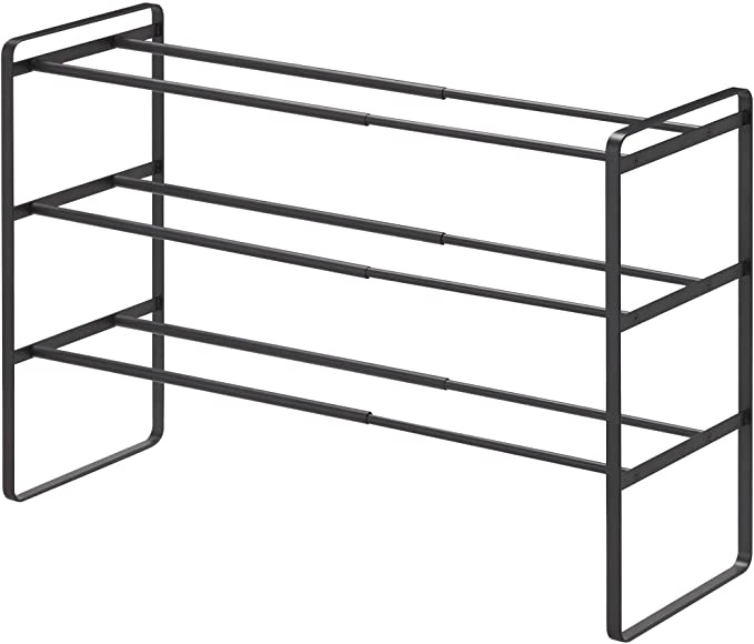 Expanderbar skohylla i metall, Stapelbar, FRAME 3-TIERED, 41~70 x 25 x H 46 cm, Yamazaki, Svart