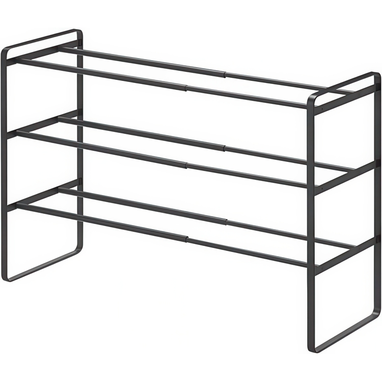 Expanderbar skohylla i metall, Stapelbar, FRAME 3-TIERED, 41~70 x 25 x H 46 cm, Yamazaki, Svart