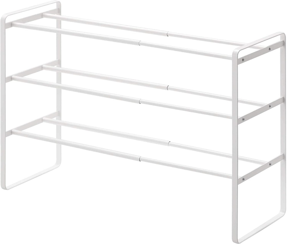 Expanderbar skohylla i metall, Stapelbar, FRAME 3-TIERED, 41-70 x 25 x H 46 cm, Yamazaki, Vit