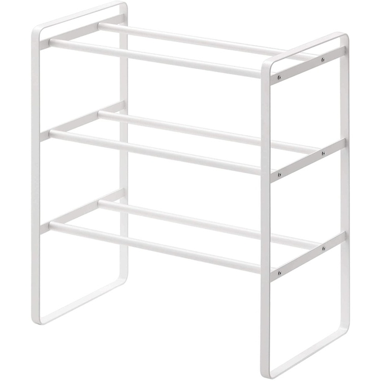 Expanderbar skohylla i metall, Stapelbar, FRAME 3-TIERED, 41-70 x 25 x H 46 cm, Yamazaki, Vit