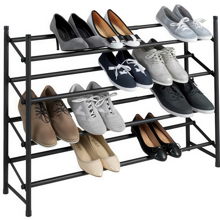 Expanderbar skohylla, 4 hyllor, HERO NON-SLIP, 62~115 x 23 x H 68 cm, Svart