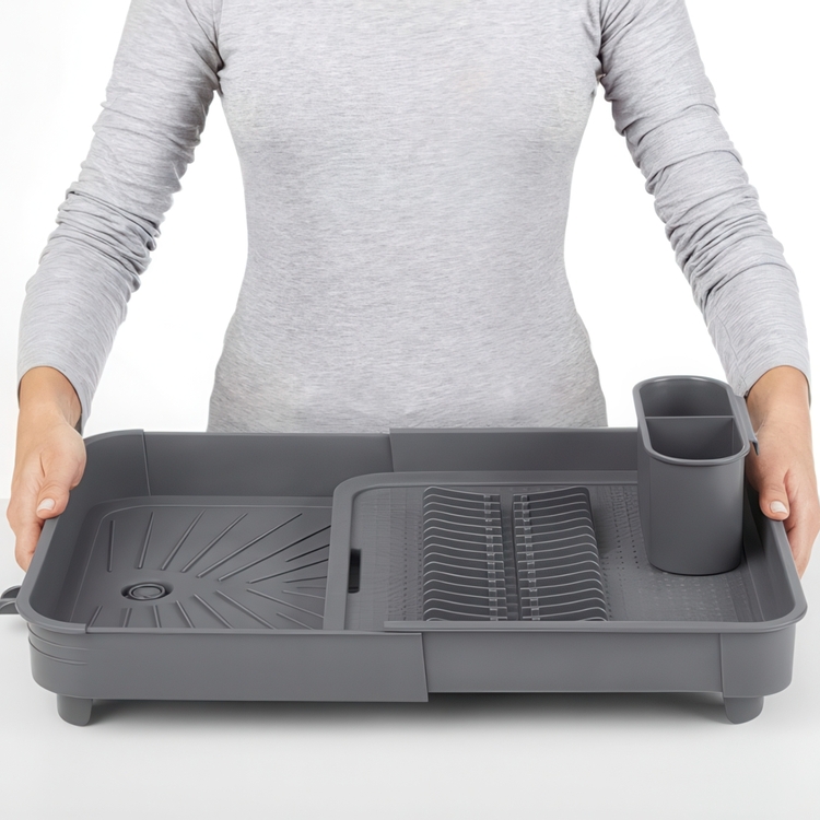 Expanderbart Diskställ, ESCURREPLATOS, 36 x 32 - 51 x H 9,5 cm, Mörkgrå