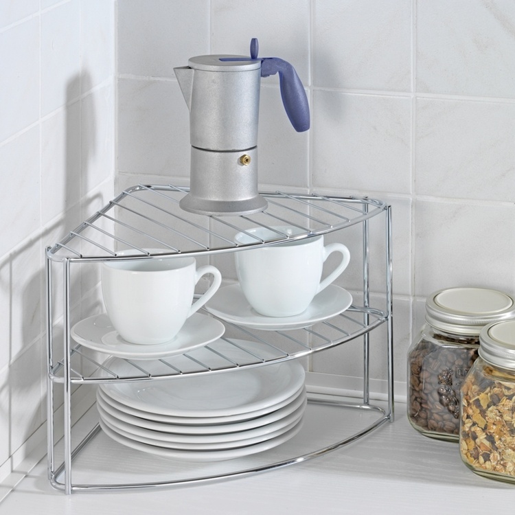 Extra hylla för hörn, med tre plan, CORNER SHELF, 25 x 25 x H 21,5 cm, Silver