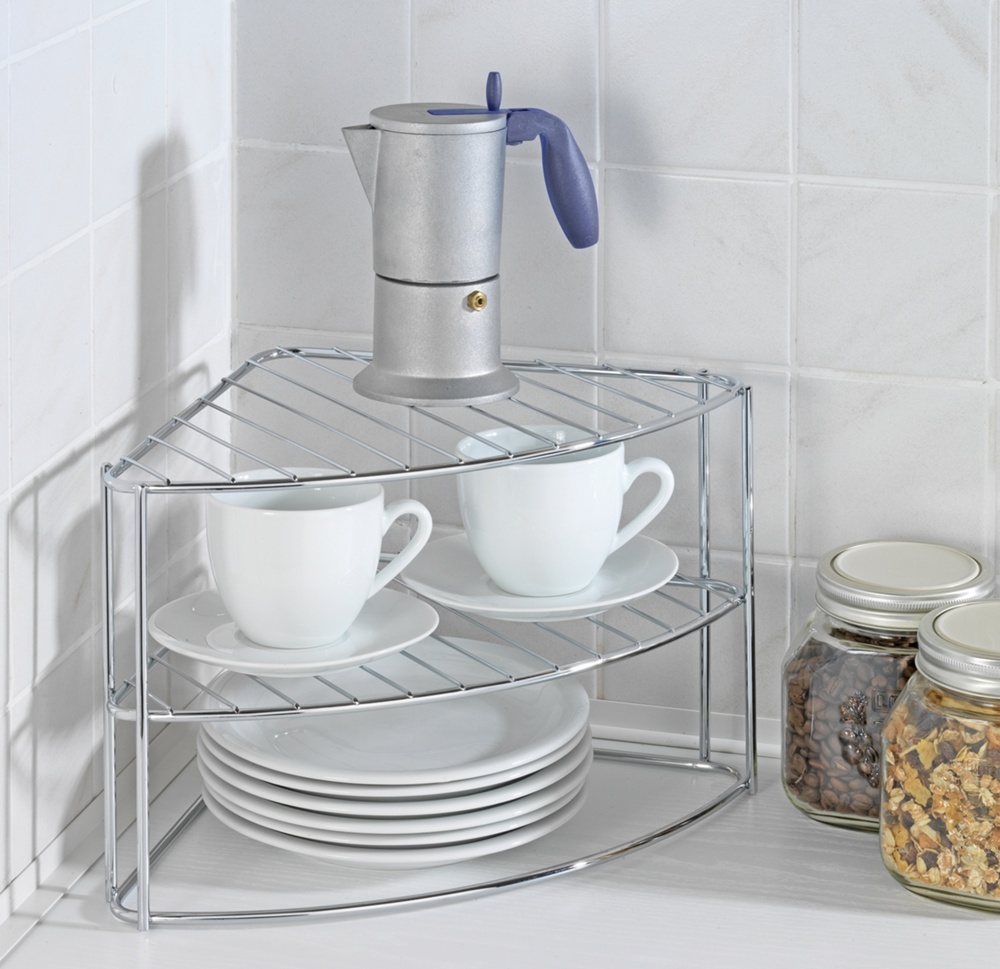 Extra hylla för hörn, med tre plan, CORNER SHELF, 25 x 25 x H 21,5 cm, Silver