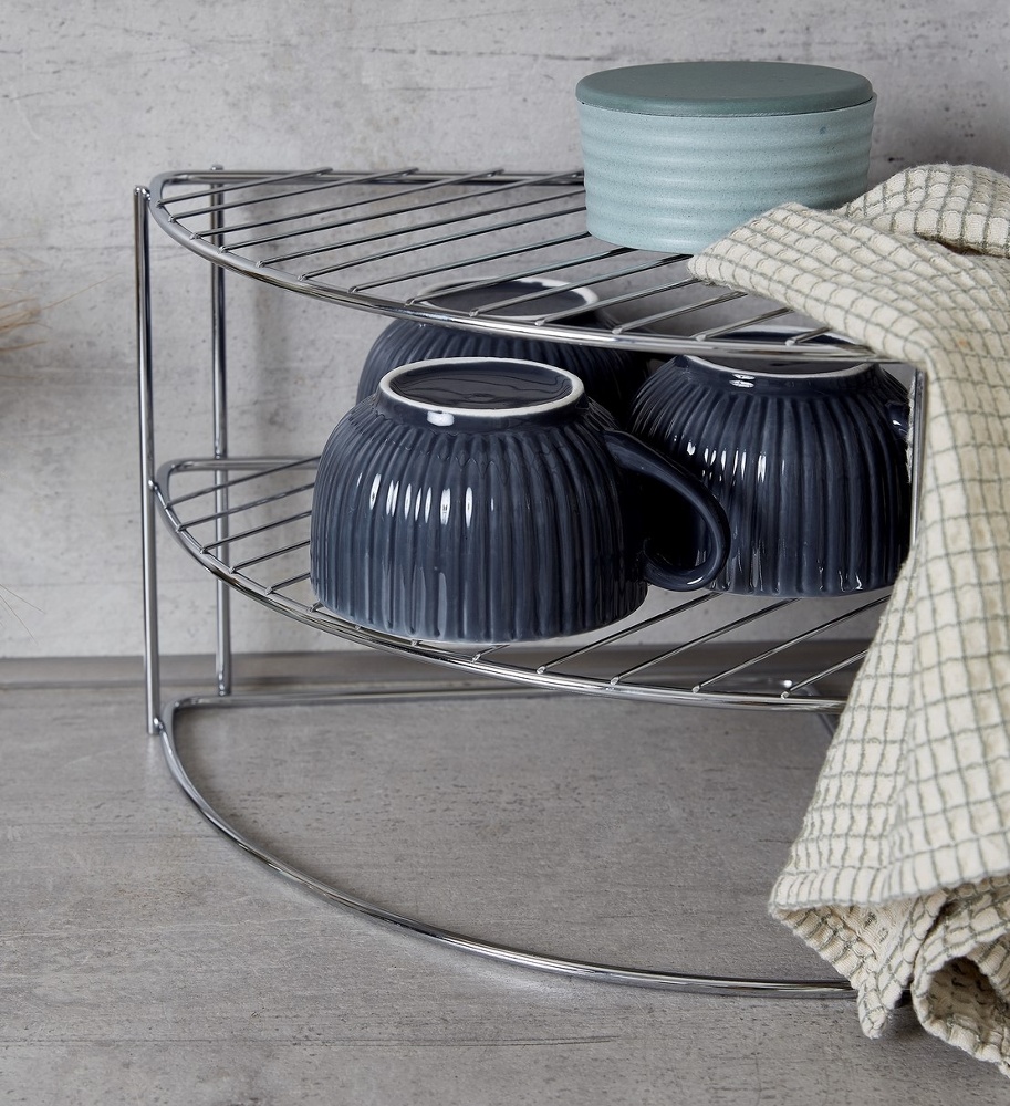 Extra hylla för hörn, med tre plan, CORNER SHELF, 25 x 25 x H 21,5 cm, Silver